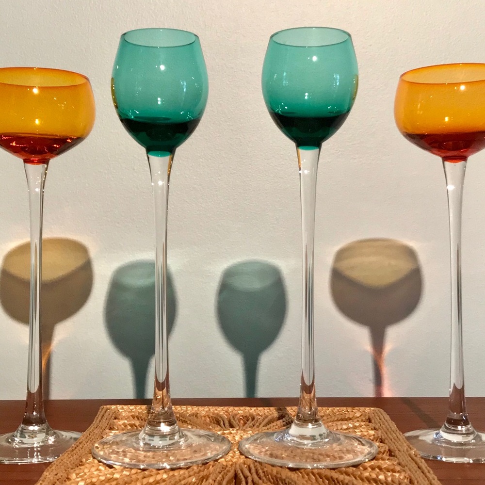 Vintage long stem hand blown cordial glasses